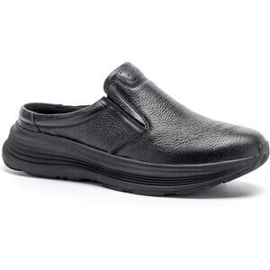 OrthoComfoot Mens 10 Black Leather Slide On Orthopedic Formal Shoes w Insoles